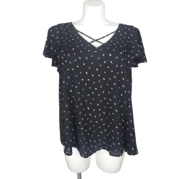 Torrid Black Confetti Crisscross Georgette Blouse Size 1 - Picture 12 of 12